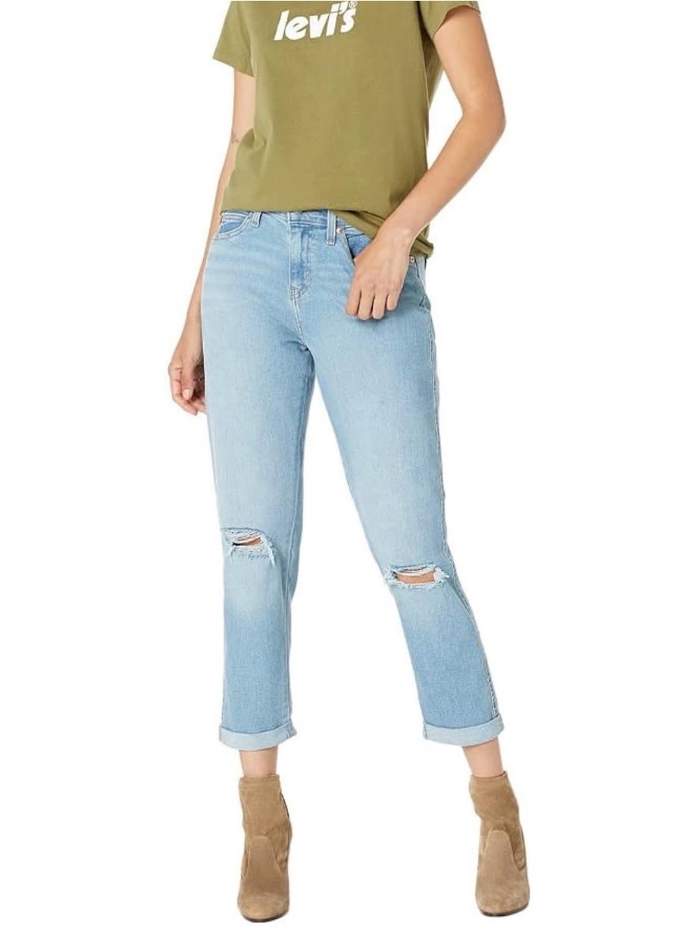 Levi's Light Blue Cropped Ripped Jeans